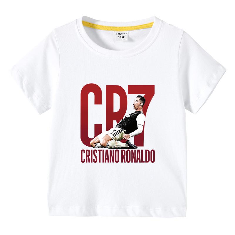 Nouveau Arrivage T-shirt Imprimé CR7 pour Garçons 100% Coton Manches Courtes Respirant Léger T-shirt Basique Sportif Décontracté pour Garçons
