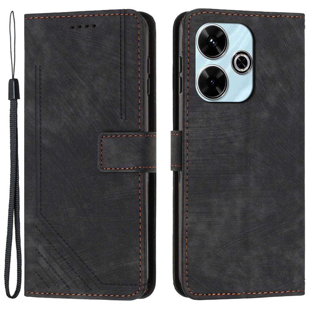 For Xiaomi Poco M6 4G/Redmi 13 5G/13 4G/Note 13R 5G Case Lines Imprint Shockproof PU Leather Phone Shell