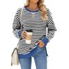 Autumn and Winter Women's Pullovers Clashing Colours Round Neck Split Long Sleeve Loose Striped Sweatshirt