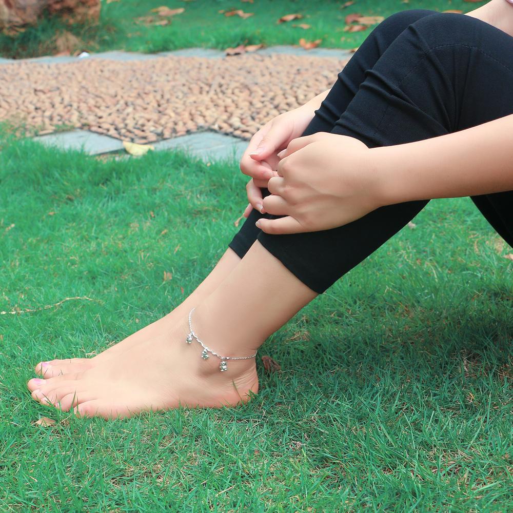 Summer Jewelry Women's 925 Sterling Silver Anklet Cute Animal Pendant Rolo Chain Ankle Bracelet 27CM Sandal Accessories