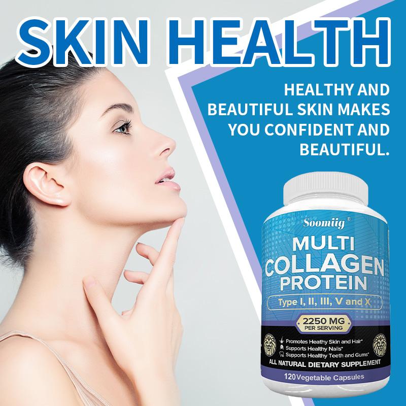 Multi-Collagen Peptides (Types I, II, III, V, X) — Anti-Aging Collagen 120 Capsules