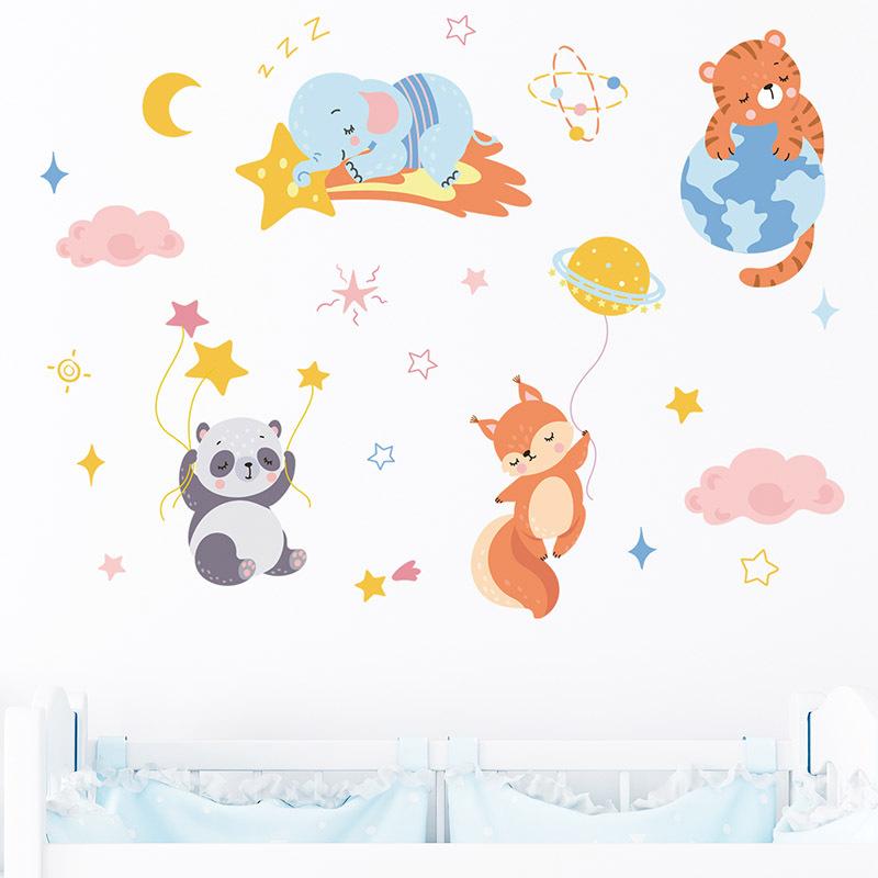 Good Night Animal Star Cloud Self-adhesive Wall Sticker Cartoon Panda Elephant Children's Room Decoration Sticker