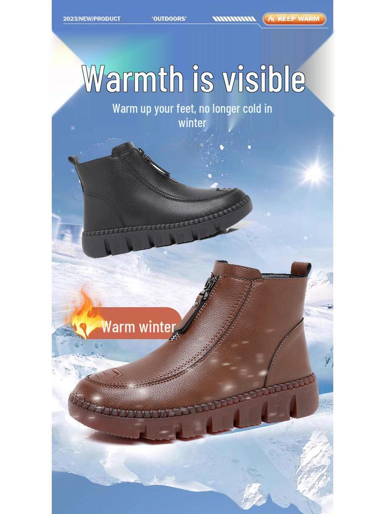 Damen Wasserdichte Winter-Knöchelstiefel aus Kunstleder - Plüschig, warm und bequem für Mittelalte und Ältere