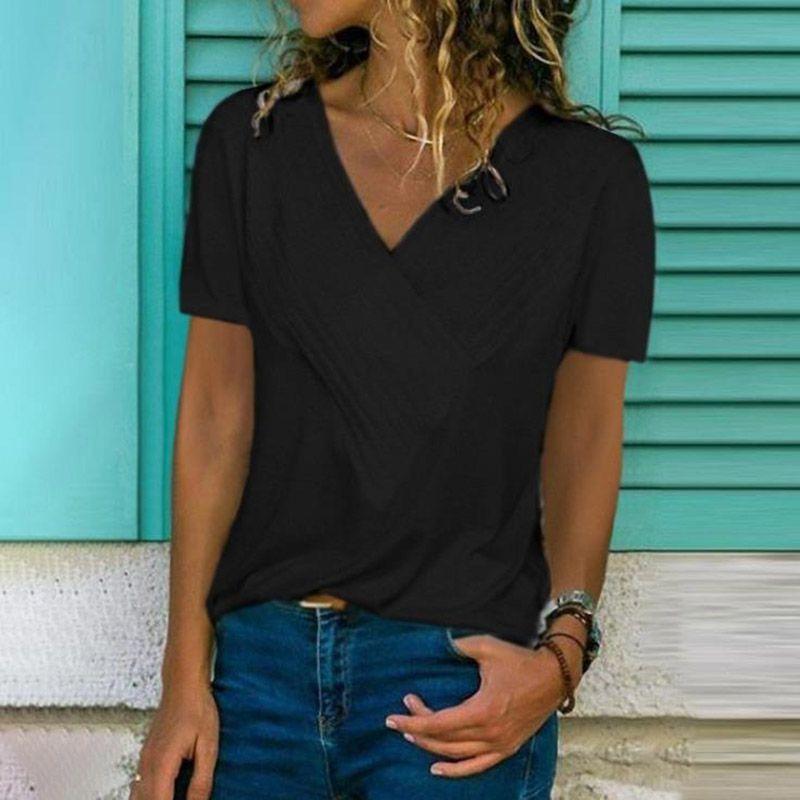 Women's V-neck Tunic Short Sleeve Loose Top T-shirt Plus Stylish Blouse Option