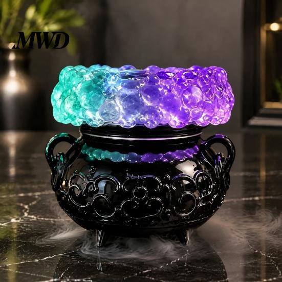 Creepy Table Decor for Parties Halloween Cauldron LED Bubble Light, Color Changing Witch Potion Lamp, Spooky Gothic Resin Light Up Candle Holder Party