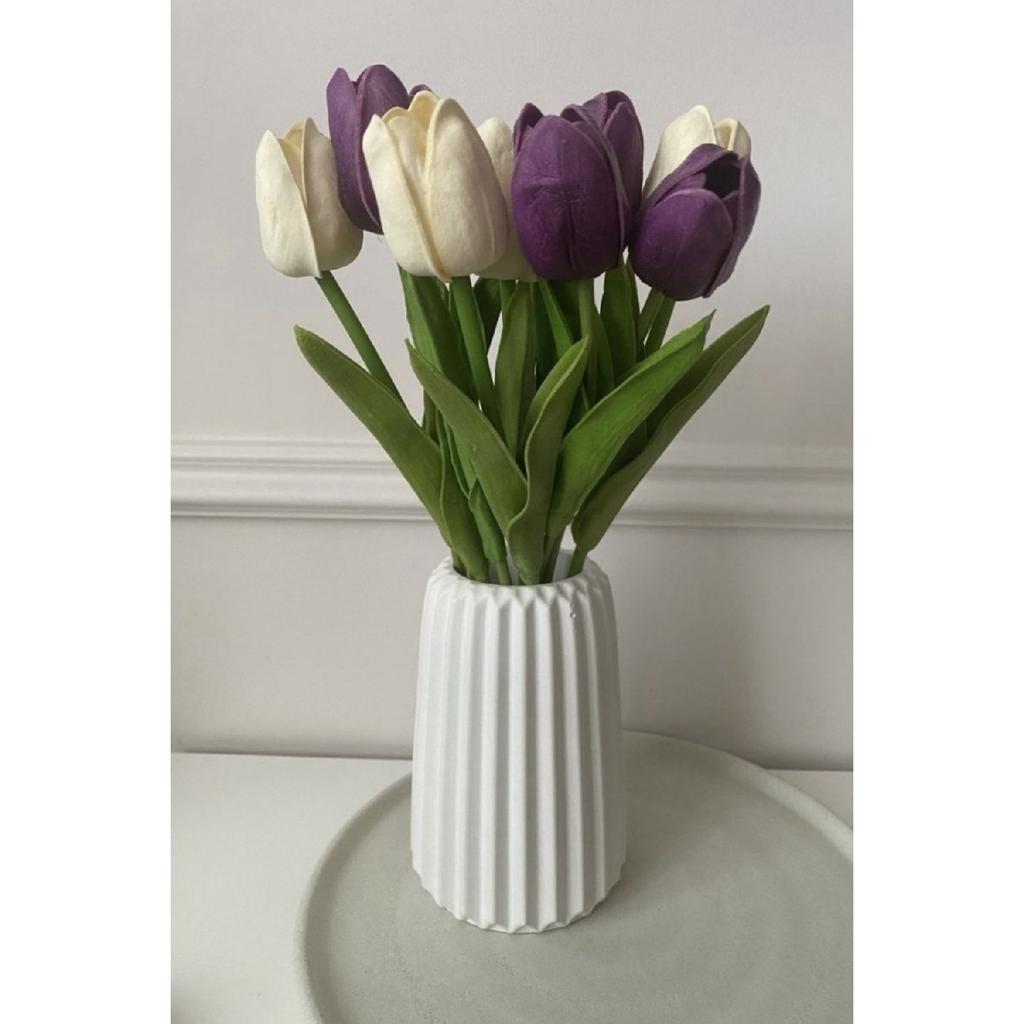 Striped Decorative Concrete Vase 15 Cm