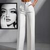 Women's High Waist Solid Color Pleated Wide Leg Pants Straight Fit Casual Office Trouser