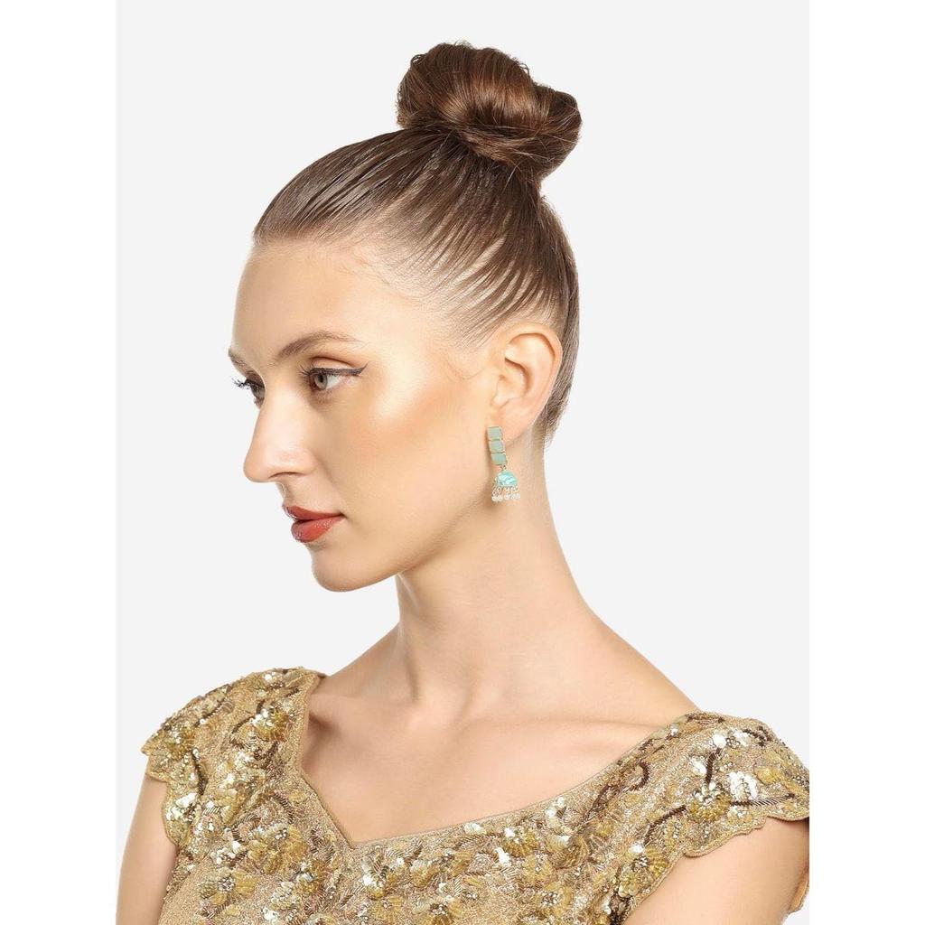 Mint Green Enamel Ethnic Style Jhumki Earring For Women