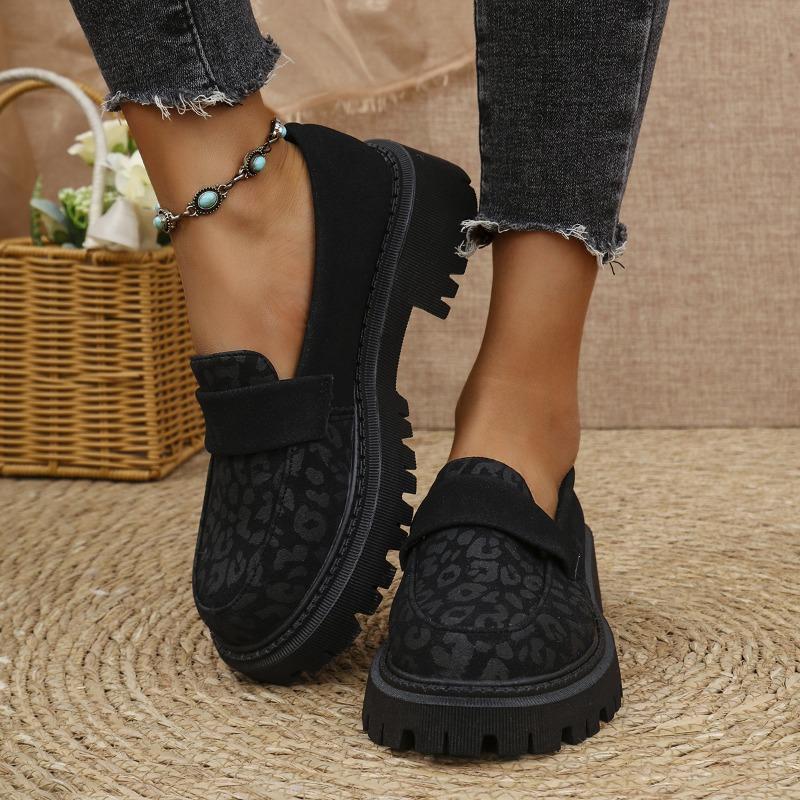 Large size leopard print new platform thick heel fashion one-pedal small leather shoes