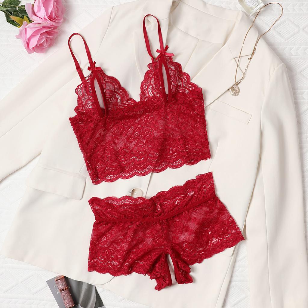 Blue Transparent Lace Bra And Panties Sets Women Semi-Transparent Temptation Exotic Sexy Lingerie Ladies Erotic Underwear Set