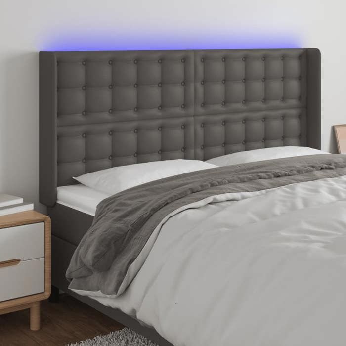 Tête de lit - MAISON EXCLUSIVE - Similicuir - Gris - LED intégrée - 147 x 16 x 118/128 cm