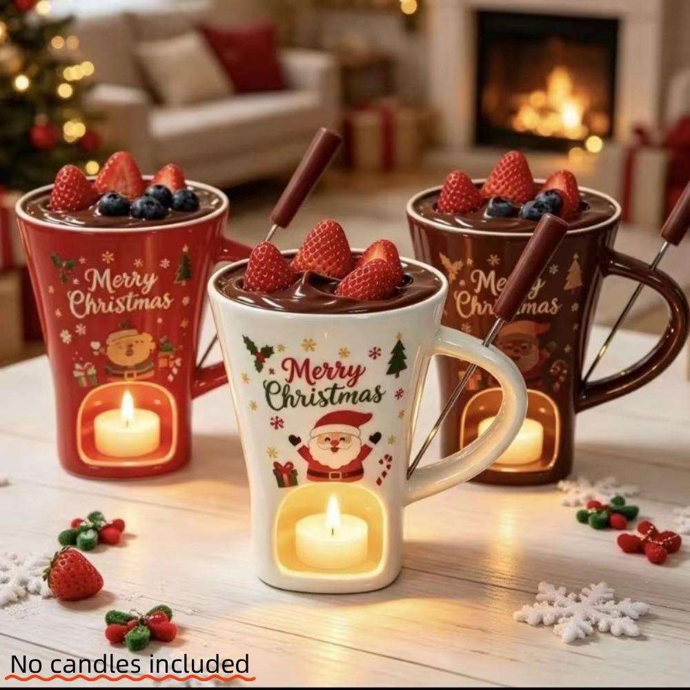 with Fork Chocolate Melting Stove 200ml Ceramic Hot Pot Cup  Christmas Holiday