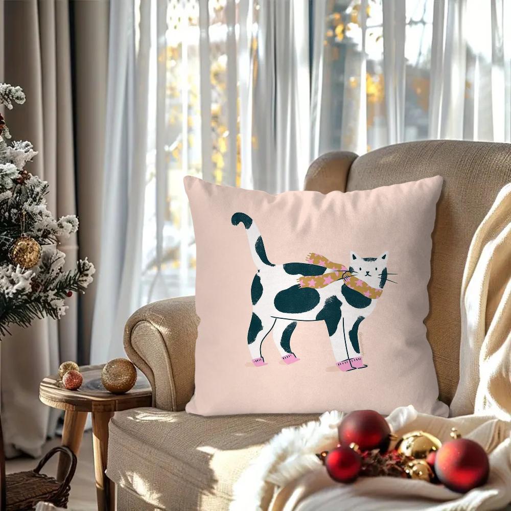 Cute Black Cat Pillow Case Square Pillow Bedroom Sofa Leisure Comfort Cushion Car Living Room Home Decoration 40X40