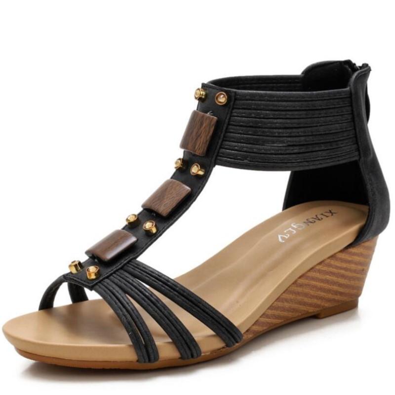 Retro Hollow Roman Sandals Female Summer New Wedges Open Toe Comfortable Fashion Sandals Zandalias De Mujer De Moda C255