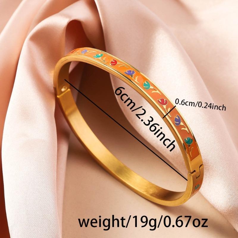 Hot-selling Titanium Steel Enamel Painted Bracelet K Vacuum Electroplating Women's Retro Personalized Oil Drip Titanium Steel Bracelet