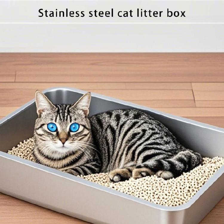 Oversized Stainless Steel Cats Bathroom Litter Tray With AntiScatter Trim And Ergonomic Grip Handle Indoor Cats Toilet