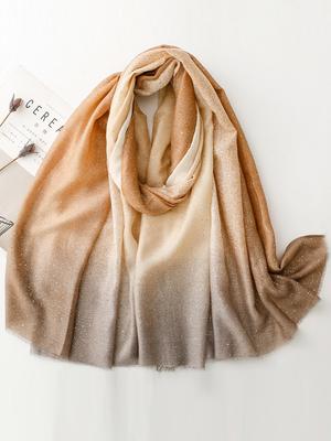 Elegant Luxury Women Silk Scarf Color Spliced Bright Silk Wrap Shawl Sunscreen Bandana Hijab Scarve Pareo Headscarf Sparkly Gold