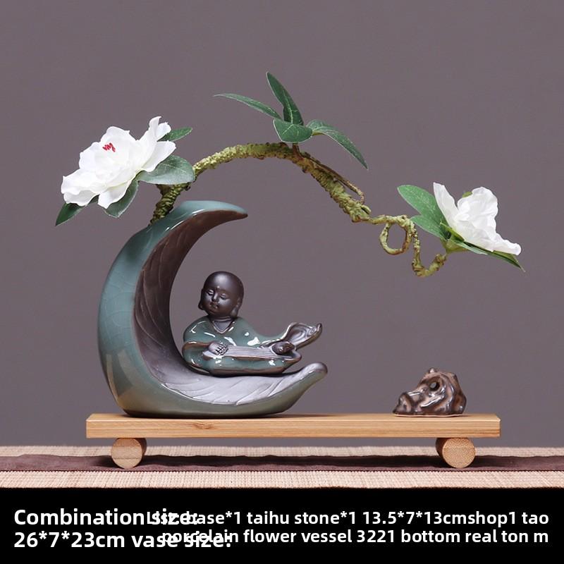 Zen Monk Ceramic Art Figurine Home Office Desk Decor Wooden Craft Vase Gift