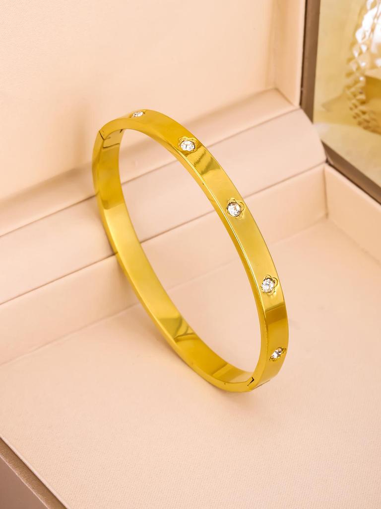 18K Gold Plated Four-Leaf Clover Stainless Steel Bracelet 3-Piece Set