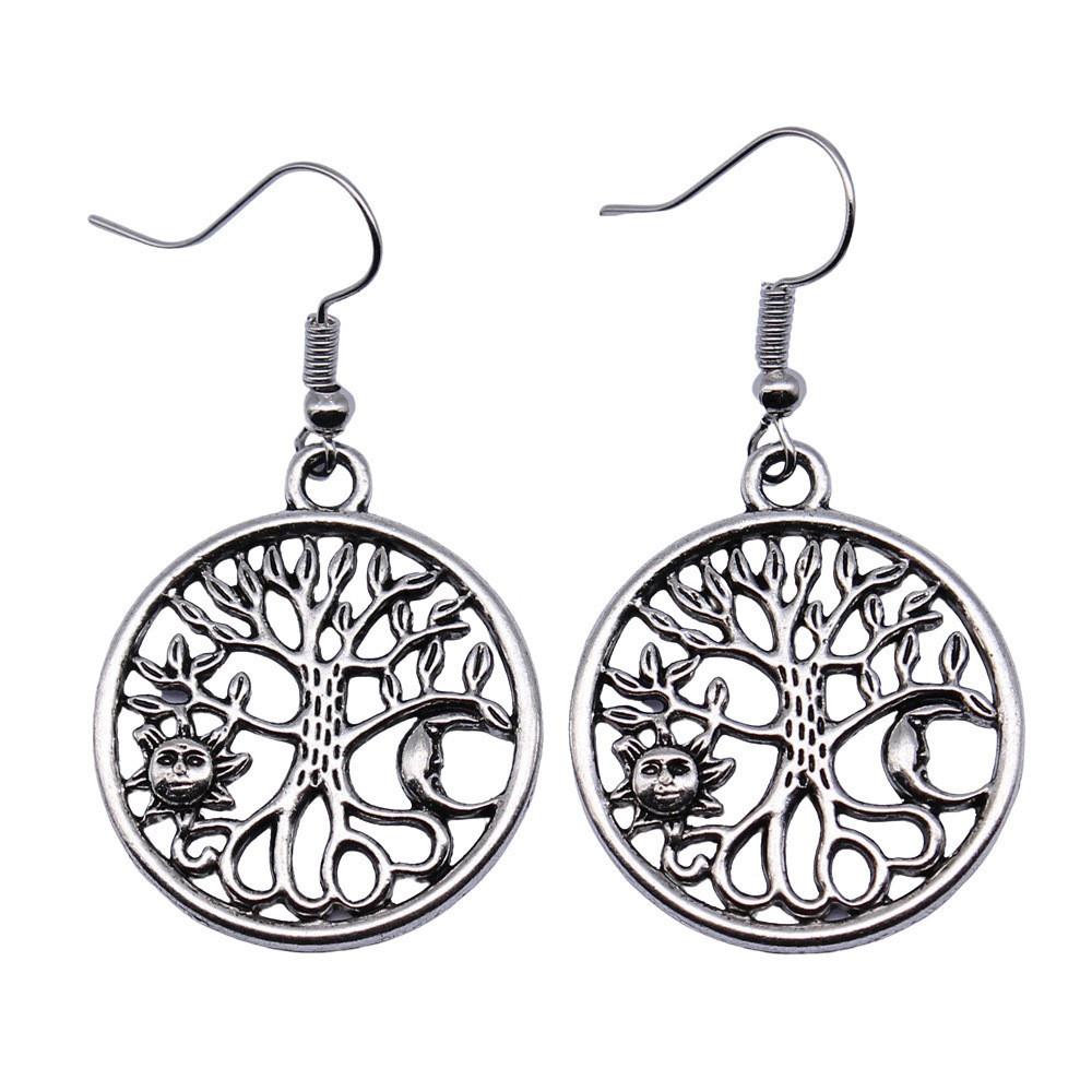 Tree Of Life Dangle Earrings Openwork Nature Boho Style Drop Jewelry For Female