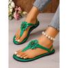 Flat Heel Sandals Women's Summer New European and American Foreign Trade One Line Buckle with Flip Toe Herringbone Beach Large Size Sandals