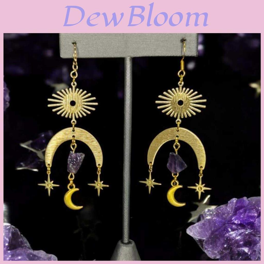 Sun Pendant Earrings With Natural Amethyst Gems For Children Jewelry Fashion