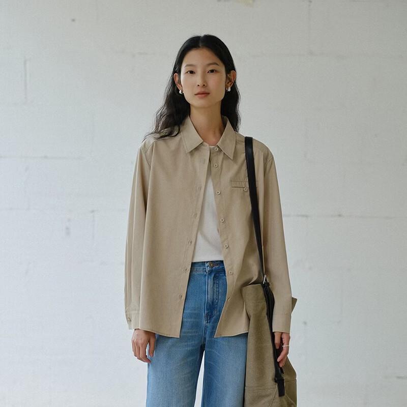 WHIteALLUSION Women s Tencel-Cotton Long Sleeve Lapel Shirt XL