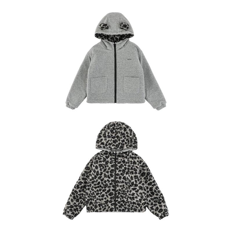 Yoyou Boy s Reversible Leopard Print Bear Ear Hooded Plush Jacket 100cm