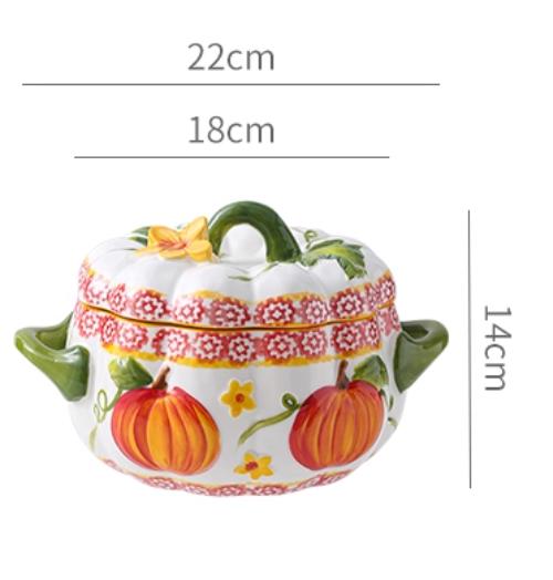 Double Ear Ceramic Bowl with Lid Pumpkin Soup Bowls Pig Oil Tank Storage Tank Stew Pot Dining Plate Dessert Bowl Noodle Bowls