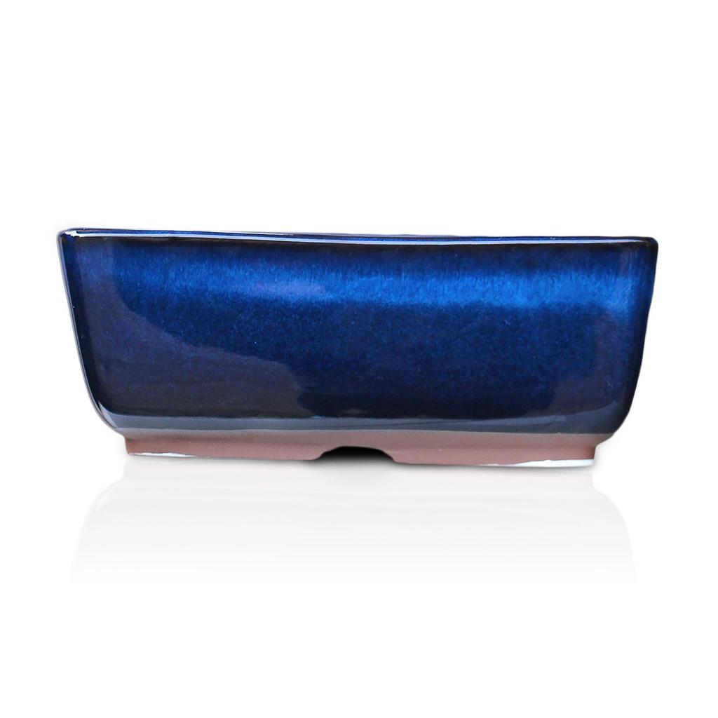 Umekichi Bonsai Bonsai Sea Cucumber Yokkaichi Banko Miscellaneous Compact Supplies, 4.5-inch Pot, Nade-kaku, Blue, Glaze, Ware, Shallow, Rectangular,