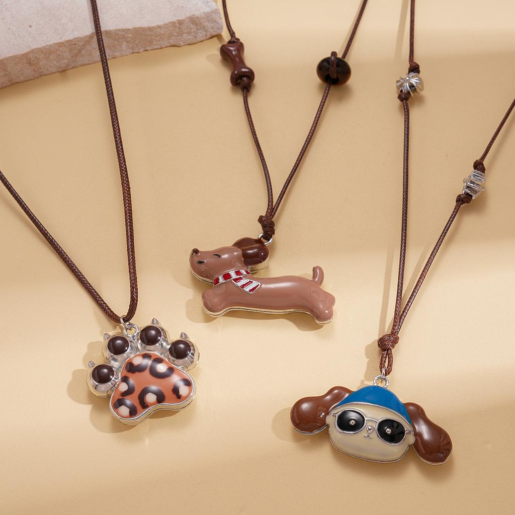 Leather oil dripping puppy adjustable pendant sweater chain cartoon cute childlike necklace
