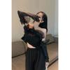 Women's One-shoulder Short Slim-fit Design Niche Mesh Long-sleeved Pleated Shirt Top