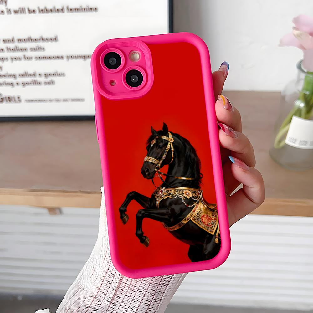 Golden Horse Year Mobile Phone Case for iPhone 17 16 15 14 13 12 11 Air Pro Max Plus Thicken TPU Colorful Cover Cover Pretty