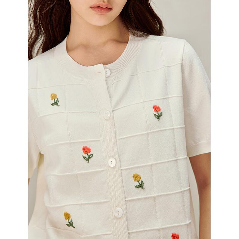 INMAN Women's Ice Silk Embroidered Knit Cardigan