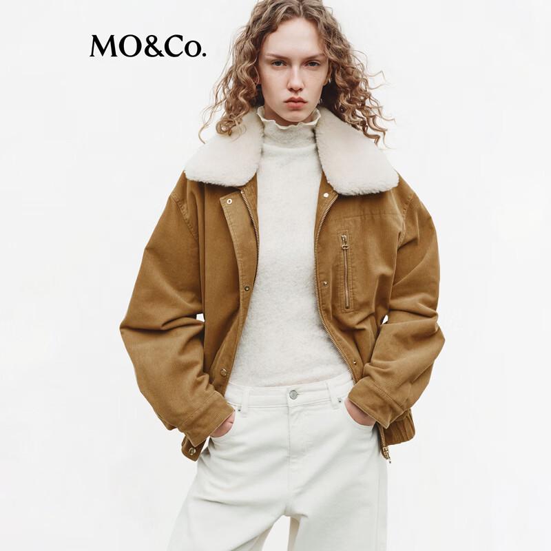 

MO&Co. Women s Corduroy Padded Jacket with Detachable Plush Collar S