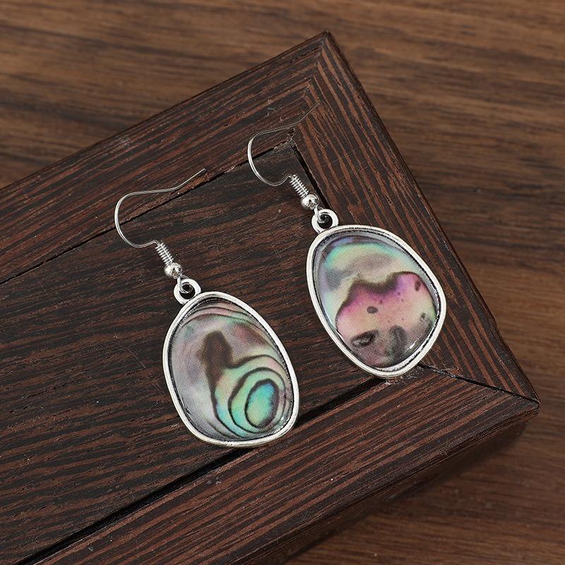 Vintage Silver Color Metal Geometry Inlaid with Imitation Abalone Shell Multicolour Stones Dangle Earrings for Women