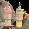 Stainless Steel Straw Thermos Cup Ceramic Inner Drinking Straw Cup Thermos Water Bottle  Women