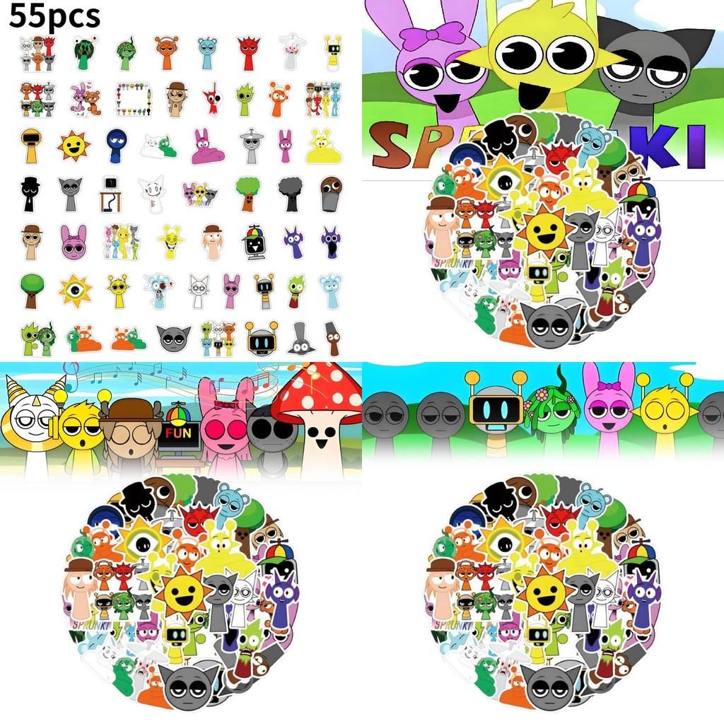 55 Piece Incredibox Sprunki Cute Style Waterproof Stickers For Creative Decoration