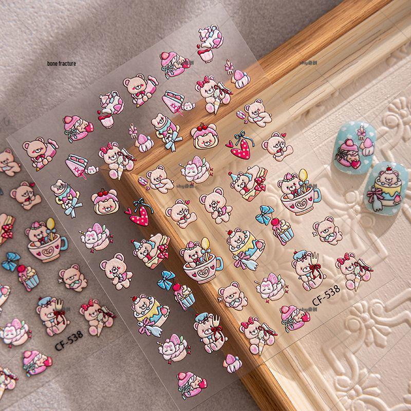 Original Cute Cartoon Apple Bear & Ice Cream Nail Art Stickers for DIY Journals & Phone Decor