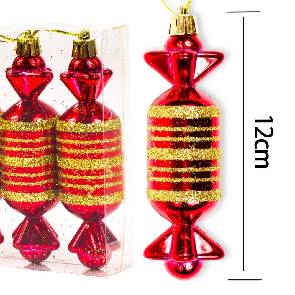 Christmas tree baubles 6 pcs candy PRL red gold plastic Christmas tree babka