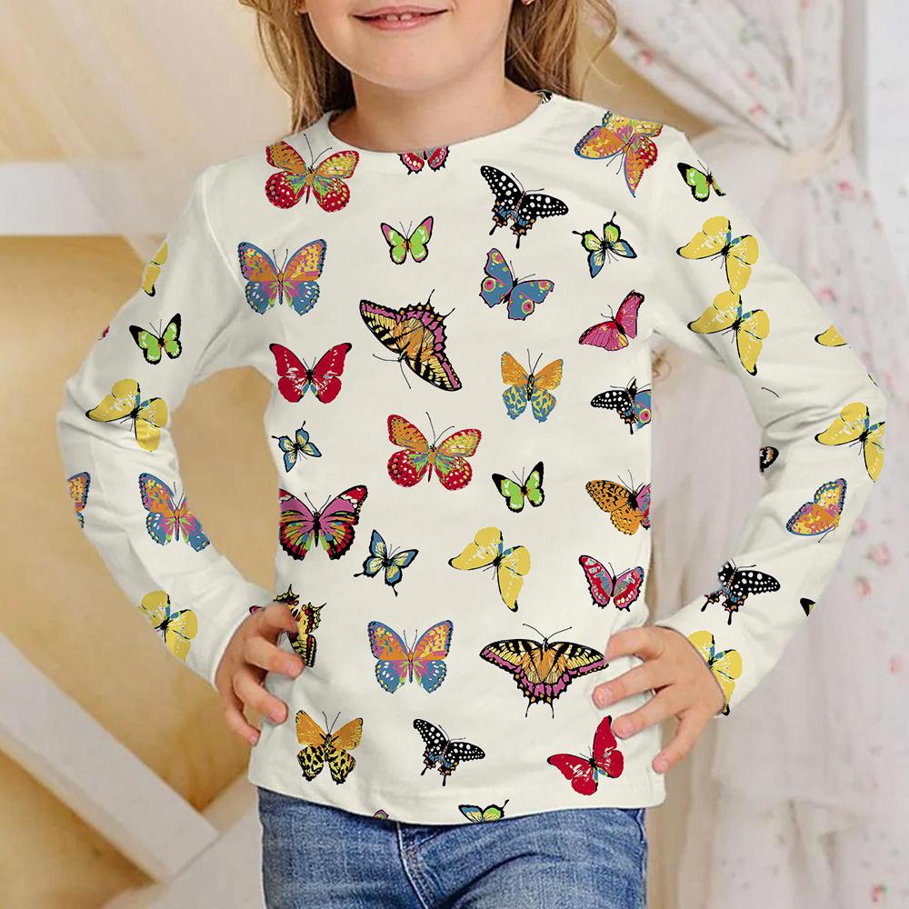 2023 Autumn Clothes Kids Children's Things for Girls Clothing 4 To 14 Years T-Shirt Youthful Teen Long Sleeves Top Tee Butterfly