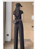 Women's Ice Silk Pleated Wide-Leg Pants with Pockets, Slim Fit, Spring Collection