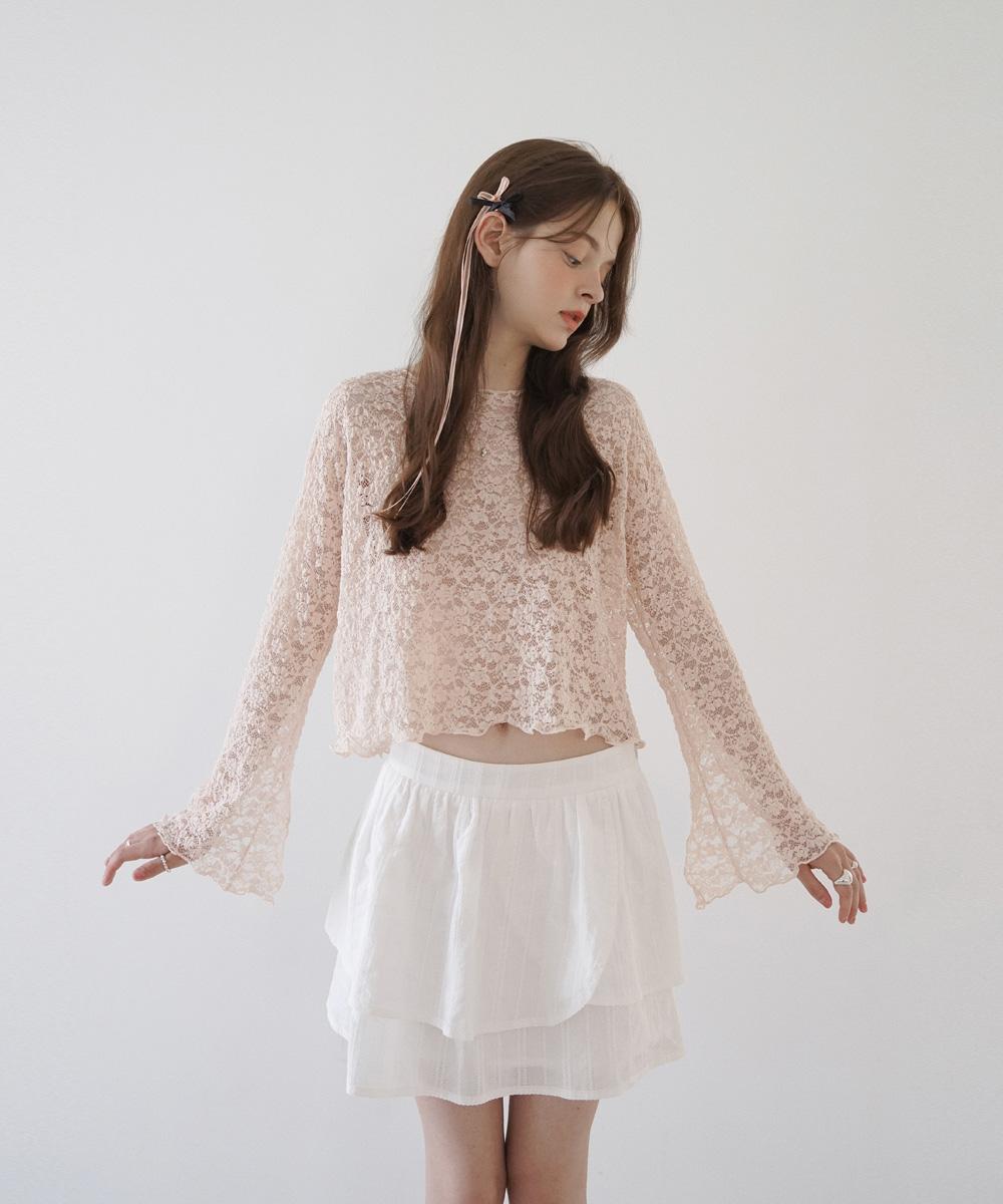 Sweet Sweetness Slit Lace Tee - Pale Pink