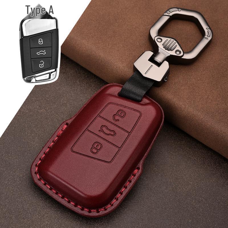 Genuine Leather Car Key Cover for Volkswagen: Fits T-Roc, Teramont, Tiguan, CC, Bora, Golf 7, Golf 6, Lamando.