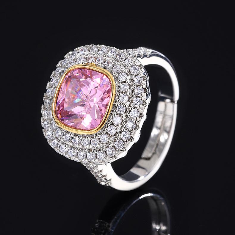 

Europe and the United States exaggerated full diamond powder crystal zircon ring micro-set simulation diamond ring emerald gemstone ring
