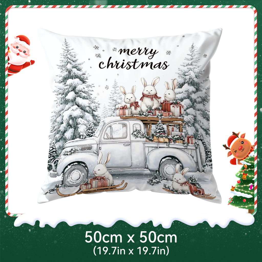 Christmas Bunny Gift Delivery Pillowcase Bedroom Sofa Cushion Cover 100% Polyester Living Room Cushion Pillowcase Home Decor