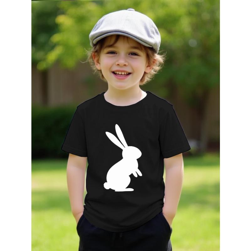 

European Size Boys Round-neck Short-sleeved T-shirt with Black Rabbit Pattern Print 98cm чёрный