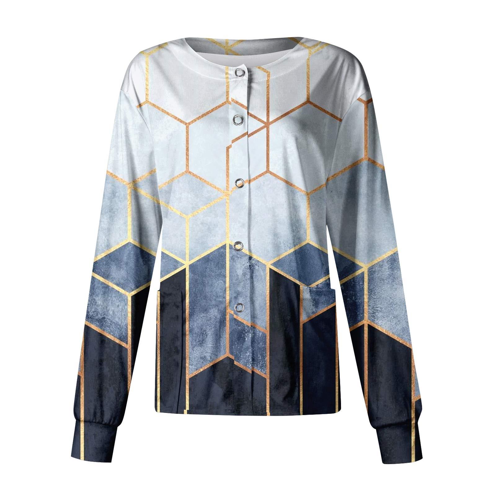 

Женская однобортная защитная рабочая одежда с длинными рукавами и карманами, винтажный принт с воротником-стойкой, куртка-кардиган, топы M