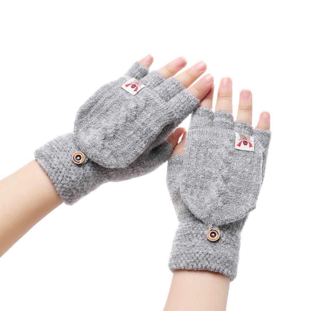 Gift Women Men Soft Elastic Flip Thicken Warm Fingerless Mittens Half Capped Knitted Gloves
