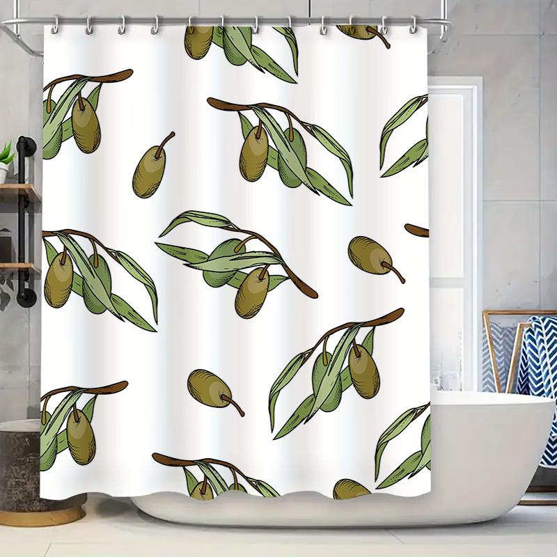 

Olive Branch Shower Curtain Green Leaves Fruit Print Waterproof Fabric Perfect For Bathrooms Decorative Bathroom Accessories Set W60H190(CM)-1 Pcs